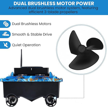 Bait BoatRC Bait Boat2.4G 546yd Remote Control with 4.4lbs Capacity Dual 5200mAh Batteries ABS Heavy-Duty Hull Brushless Motors &amp Night LED