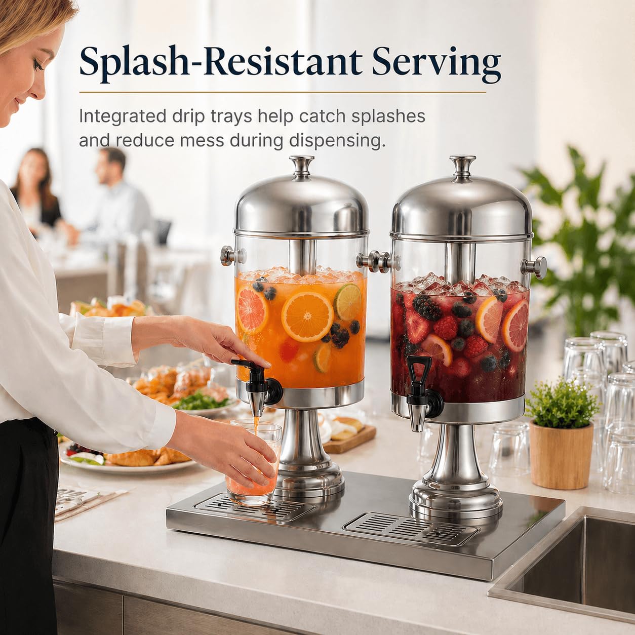 THXSUN Beverage Dispenser 4.4 Gallon, Large Drink Dispenser with Ice Core, Stainless Steel Beverage Dispenser with Stand for Cold Drinks, Juice, Lemonade, Iced Tea, Parties & Events