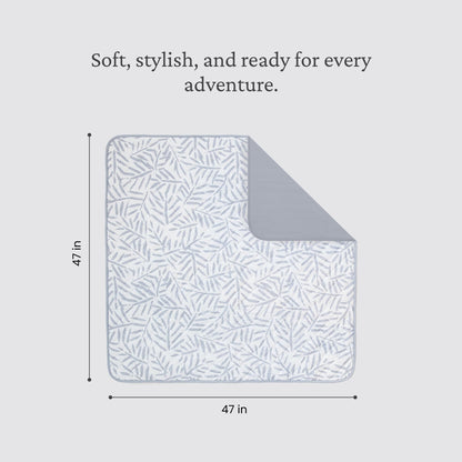 Toddlekind Pretty Practical Mat 100% Organic Cotton 47" x 47”, Reversible, Portable, Travel, Portable, Indoor/Outdoor, for Babies/Toddlers, Sandy Lines-Ocean Leaves-Stone (Grey)