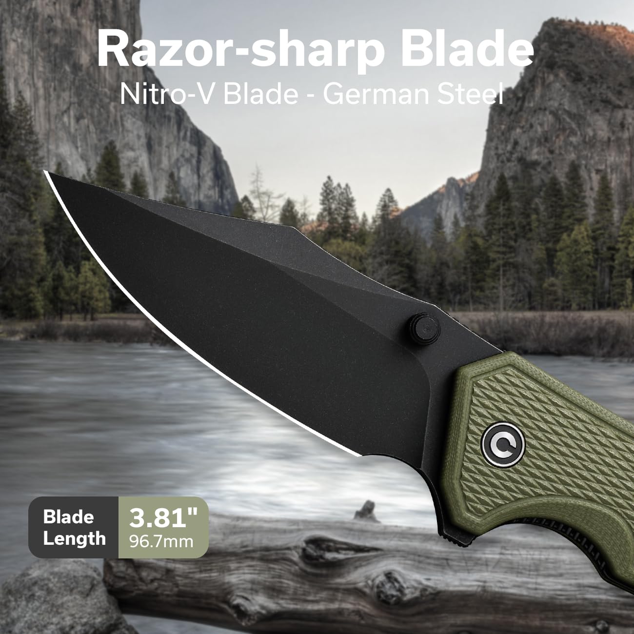 CIVIVI Vexillum Folding Knife for Outdoor and EDC, Flipper Pocket Knife with Thumb Stud Opener, 3.81" Nitro-V Blade Milled G10 Handle for Men C23003D-2