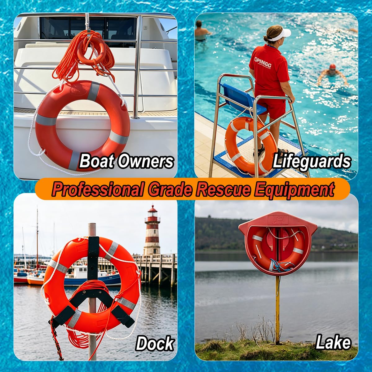 Life Ring Buoy Boat Safety Throw Ring with Water Floating Lifesaving Rope 98.4FT Set, Outdoor Professional Throwable Flotation Device (28in)