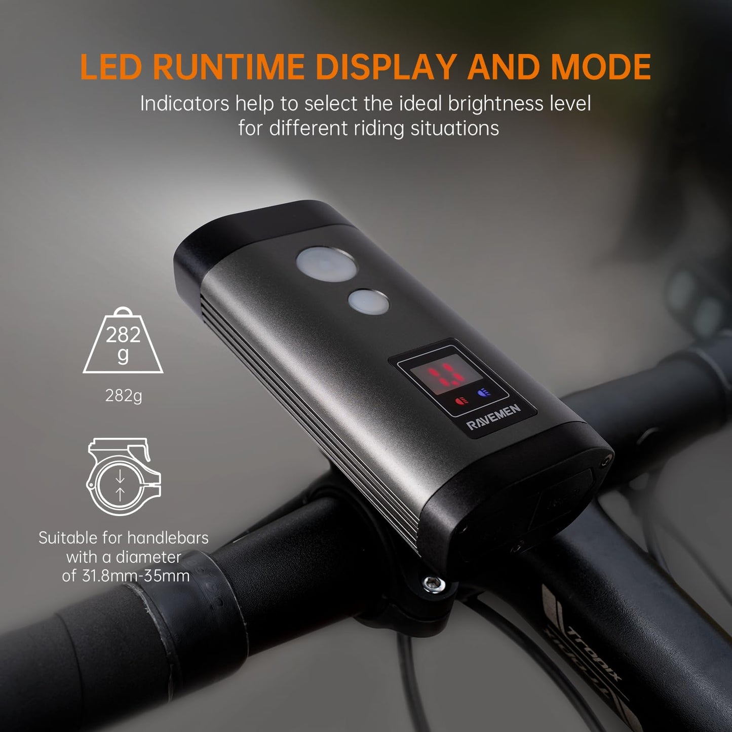 RAVEMEN PR2000 Bike Light for Night Riding Mountain Biking, 2000 Lumens Rechargeable Bike Headlight with LED Display, Wireless Remote, Anti-Glare Beam, IPX8 Waterproof