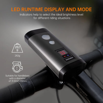 RAVEMEN PR2000 Bike Light for Night Riding Mountain Biking, 2000 Lumens Rechargeable Bike Headlight with LED Display, Wireless Remote, Anti-Glare Beam, IPX8 Waterproof