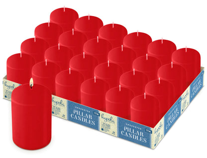 HYOOLA Red Pillar Candles 2x3 Inch - 24 Pack Unscented Bulk Pillar Candles - European Made