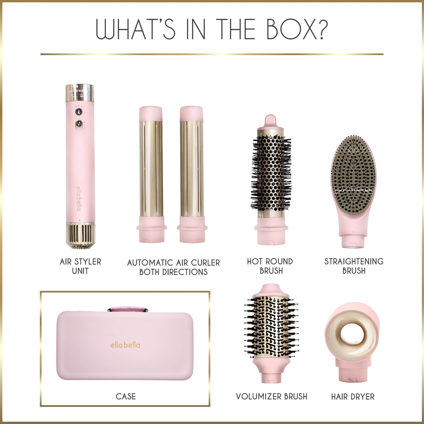 ELLA BELLA® 6 in 1 Professional Hot Air Styler • Powerful Hair Dryer & Straightener Set • Styling Without Heat Damage • Fast Drying Curling Volumizing Straightening • Includes Protective Travel Case