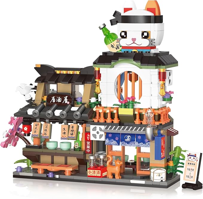 Japanese Street View Izakaya Shop Mini Building Blocks MOC Creative Cute Japanese Toys Model Set 809 PCS Simulation Architecture Construction Toy Gift for Adults Kids Girls Boys 6-12