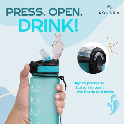 SOLARA Unbreakable 1 Litre Water Bottle with Motivational Time Marker,Sipper Bottle for Adults, Water bottle for Gym Office| Mobile app with Drinking water reminder | Cool Aqua Green