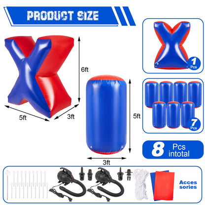 VioraWhite 8 Pcs Inflatable Air Bunker Set Inflatable Obstacles with Pump for Paintball, Airsoft, Archery Tag, Laser Tag, Water Gun, Soft Foam Rifle (Cylindrical Shape)
