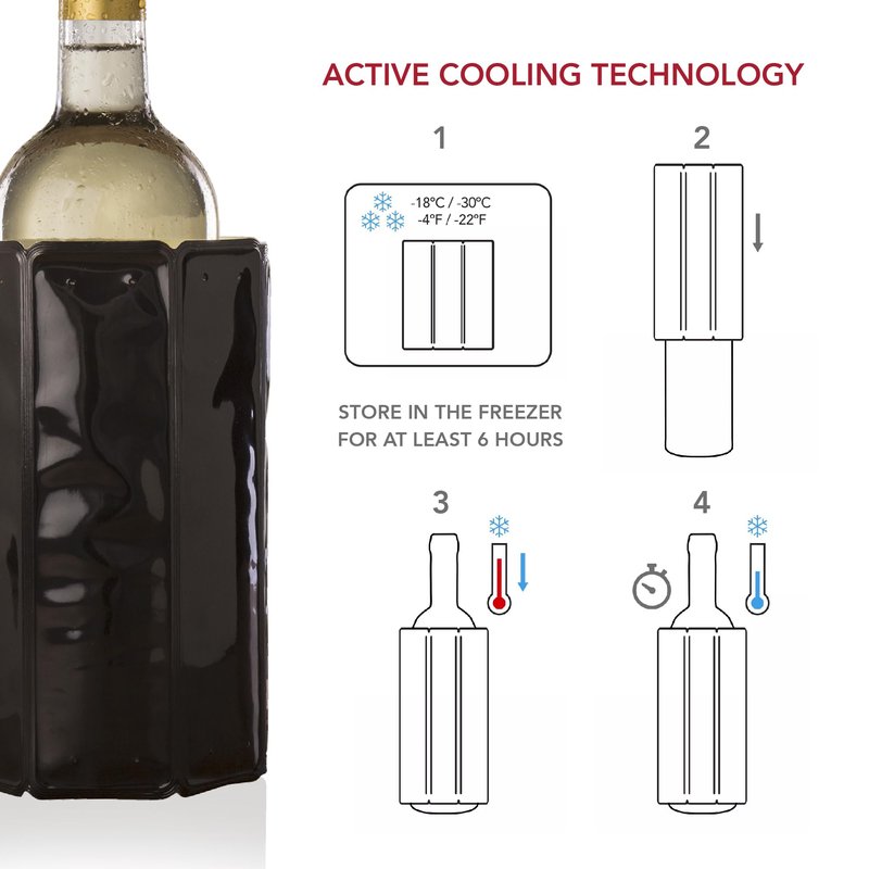 Vacu Vin Wine Cooler Sleeve – Platinum – Flexible Rapid Wine Bottle Chiller – Reusable Ice Pack Sleeve – Elegant & Portable – Fits 750ml Bottles – Keeps Wine Cold in Minutes