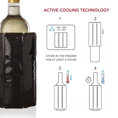 Vacu Vin Wine Cooler Sleeve – Platinum – Flexible Rapid Wine Bottle Chiller – Reusable Ice Pack Sleeve – Elegant & Portable – Fits 750ml Bottles – Keeps Wine Cold in Minutes