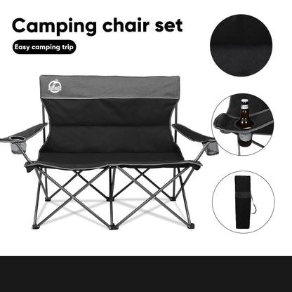 Northroad Outdoor Camping Chair Set of 3,Folding Padded Camp Chair w/1 Sofa,2 Single Chairs,Collapsible Conversation Set for Family Patio, Beach (Black)