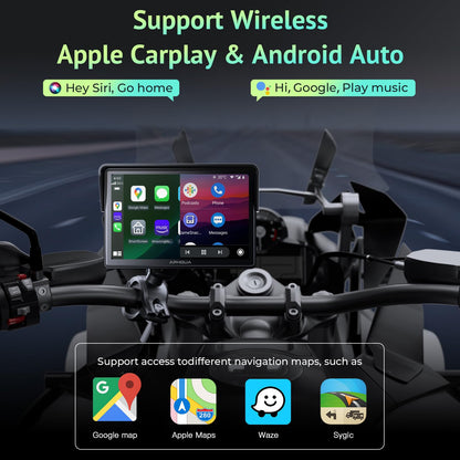 5 Inch Motorcycle CarPlay & Android Auto Display – IP67 Waterproof Touchscreen, Dual Bluetooth, TF Card, GPS Navigation, Voice Control, Universal Mount – APHQUA 522