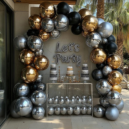 Bezente Black Silver Confetti Latex Balloons,60pcs 12 inch Black White Silver Metallic Chrome and Confetti Balloons for New Year Birthday Baby Shower Wedding Theme Party Decoration