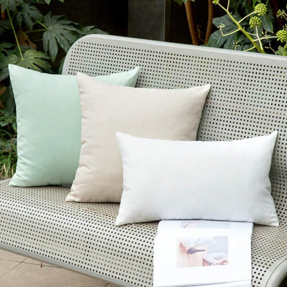 MIULEE Decorative Outdoor Throw Pillow Covers - Waterproof Faux Linen Cushion Cases | 18x18 Inch Beige (Pack of 2)