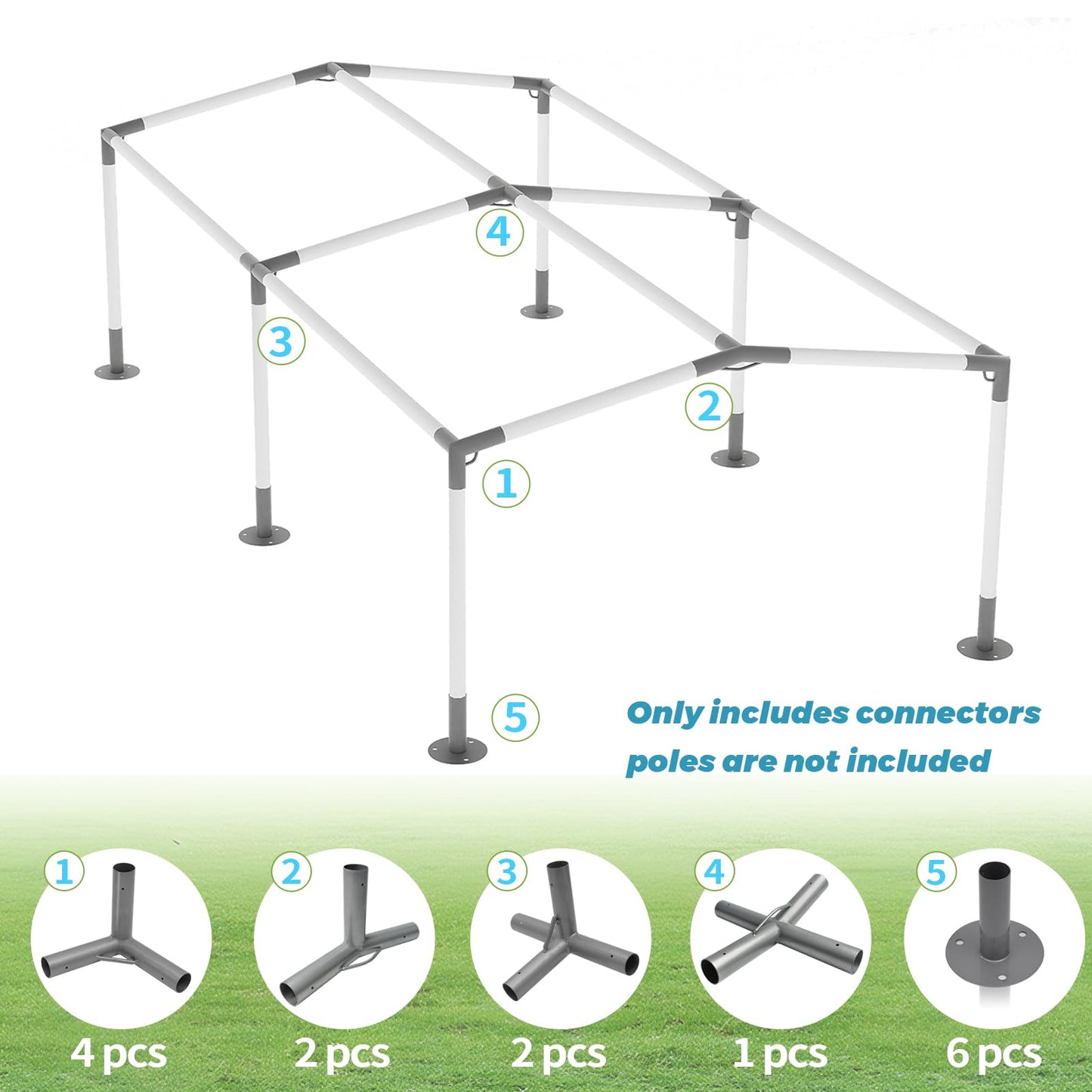 ICITYWALL 6 Leg Carport Kits，Low Peak Canopy Fitting Kit with 1-3/8" ID, Galvanized Steel Carport Connectors, shed Frame kit DIY Project