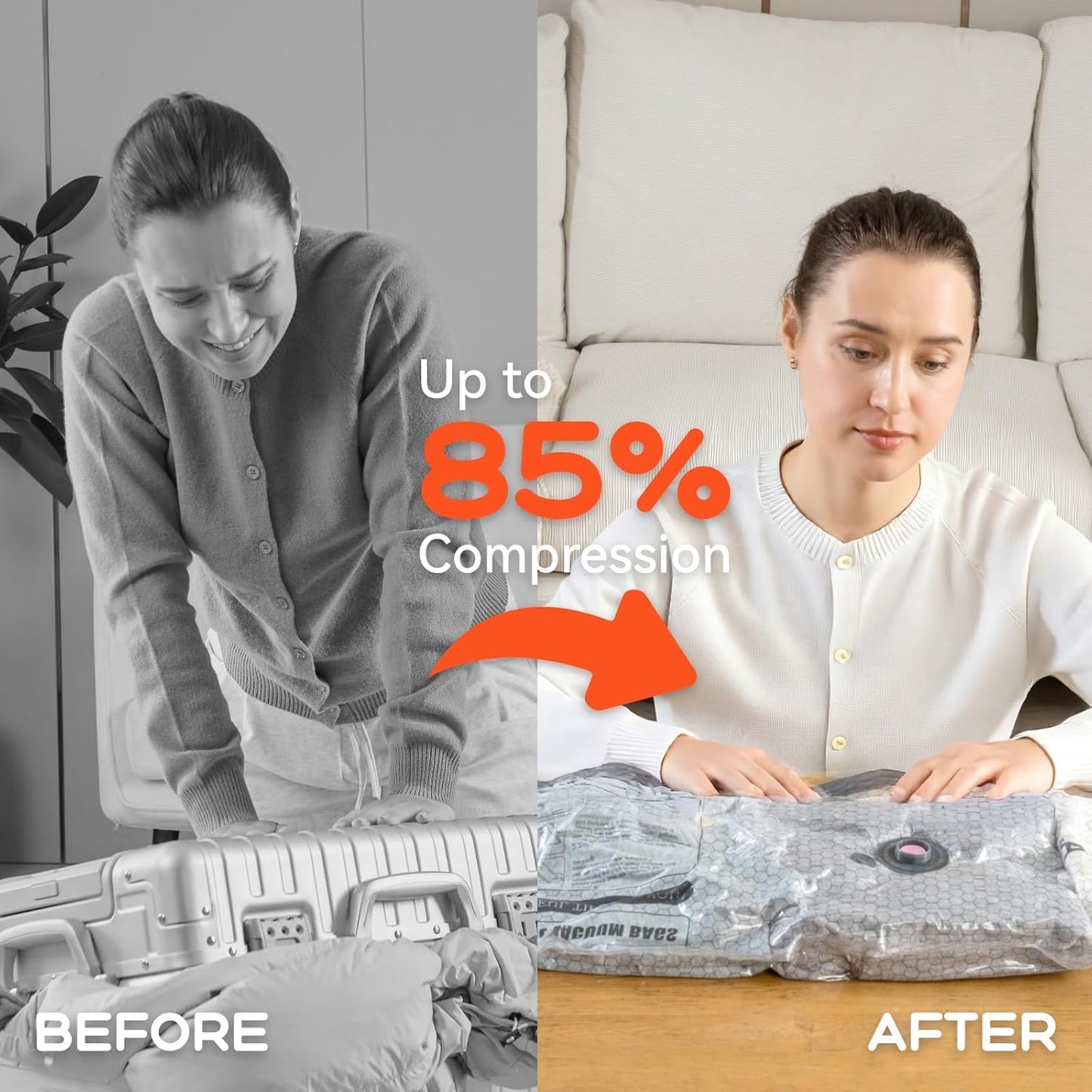 Skiennix Vacuum Bags for Clothing - 20 Pack with Rechargeable Air Pump | Space Saver for Travel & Luggage