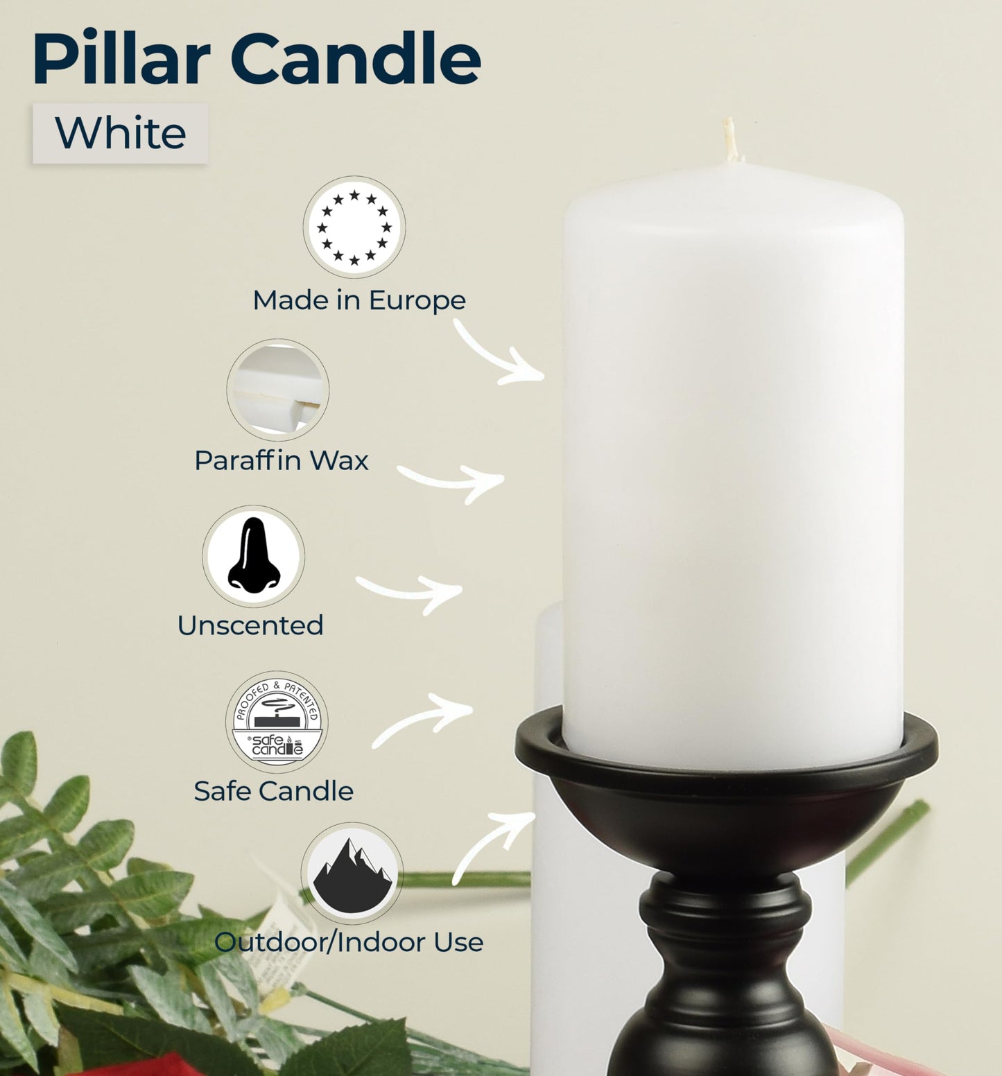 HYOOLA White Pillar Candles 2x4 Inch - 12 Pack Unscented Bulk Pillar Candles - European Made