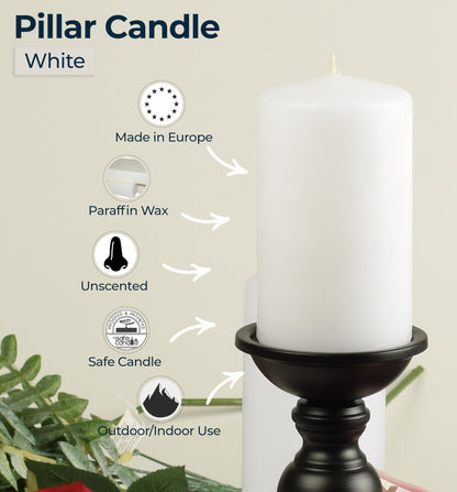 HYOOLA White Pillar Candles 2x4 Inch - 12 Pack Unscented Bulk Pillar Candles - European Made