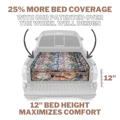 Pittman Outdoors AirBedz Mattress – Truck Bed Air Mattress, 25% More Coverage, Built-in Rechargeable Pump, Carry Bag & Repair Kit - Full-Size 8’+ Long Bed, Realtree Camouflage, PPI-401