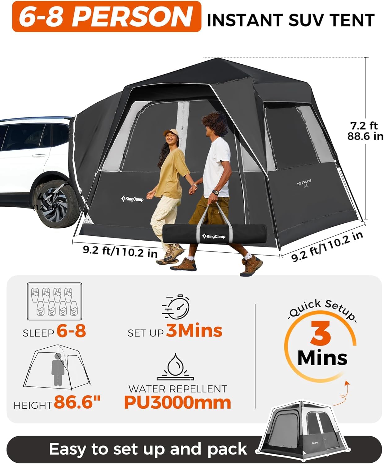 KingCamp SUV Tent, Instant 6-8 Person Waterproof & Windproof Tailgate Car Camping Tent with Movie Screen for Family Camping & Outdoor Adventures