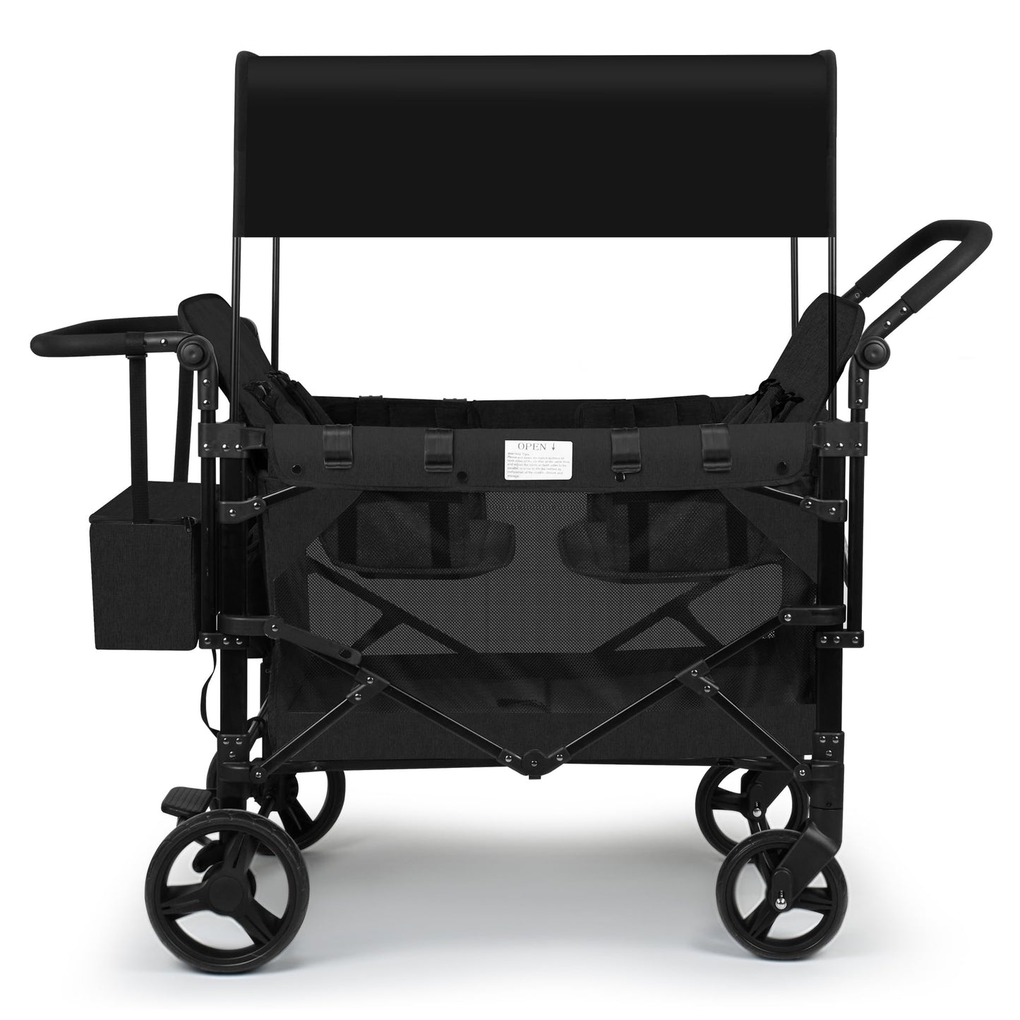 VOOI Stroller Wagon 4 Seater, Wagon for Kids, Collapsible W4 Stroller with Seats with 5-Point Harnesses, Easy Access Zipper Door, and Removable Sun Canopy (Black, W4-Large)
