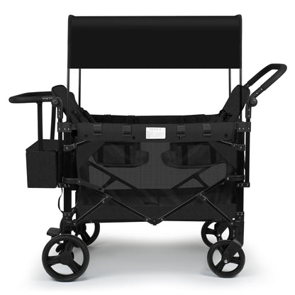 VOOI Stroller Wagon 4 Seater, Wagon for Kids, Collapsible W4 Stroller with Seats with 5-Point Harnesses, Easy Access Zipper Door, and Removable Sun Canopy (Black, W4-Large)