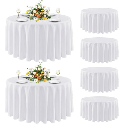 sancua 6 Pack Round Tablecloth 90 Inch White, Stain and Wrinkle Resistant Table Cloth - Washable Polyester Table Cover for Dining Tables, Buffet Parties and Camping