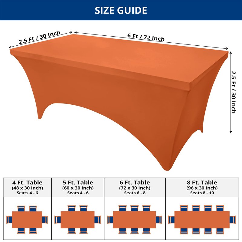 Utopia Kitchen Spandex Tablecloth 10 Pack [6FT, Orange] Tight, Fitted, Washable and Wrinkle Resistant Stretch Table Cloth Rectangle Cover for Trade Show, Weddings & Parties [72Lx30Wx30H Inch]