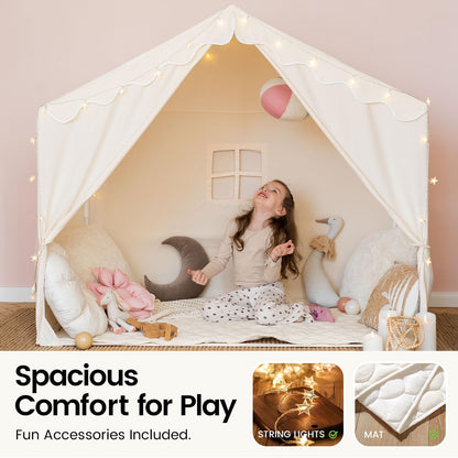 Tiny Land Kids Tent with Mat and Star Lights, 3-in-1 Kids Green Play Tunnel with Ball Pit & Tent