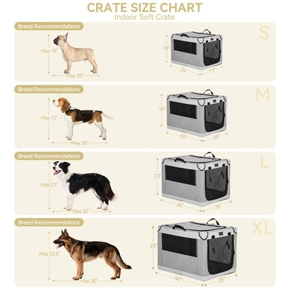 PETSFIT Portable Dog Crate for Medium Large Dogs, – 36" Soft Dog Travel Crates with Lockable Zippers & Thicken Mat, Adjustable Patented Spiral Steel Frame, Collapsible Kennel for Indoor & Outdoor