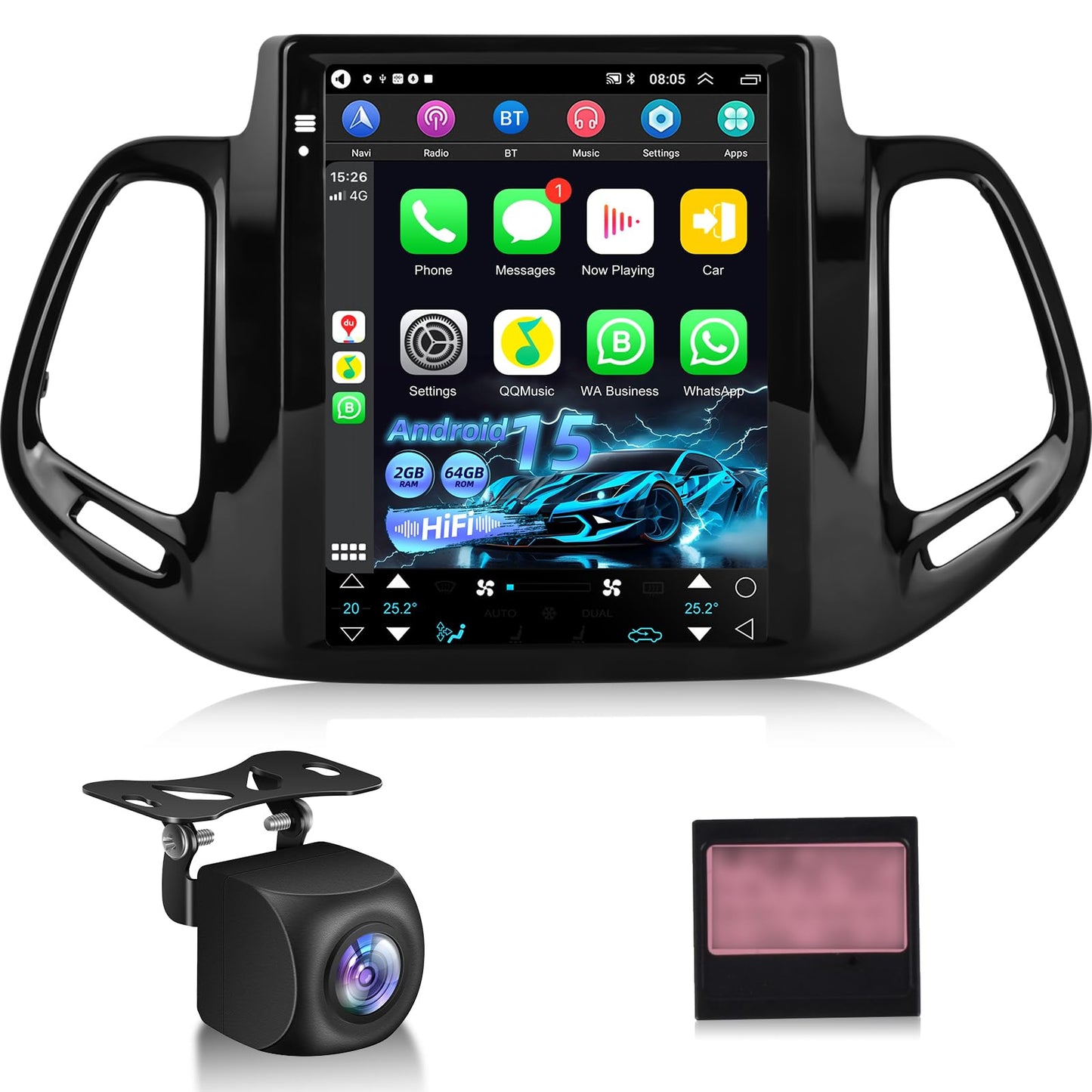 9.7 Inch Car Stereo for Jeep Compass 2017 2018 2019, 2+64G Android Touchscreen Radio with Wireless Carplay & Android Auto/WiFi/HiFi/GPS Navigation/Mirror Link/SWC, AHD Backup Camera