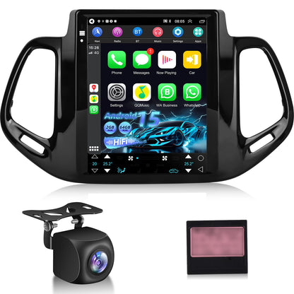 9.7 Inch Car Stereo for Jeep Compass 2017 2018 2019, 2+64G Android Touchscreen Radio with Wireless Carplay & Android Auto/WiFi/HiFi/GPS Navigation/Mirror Link/SWC, AHD Backup Camera
