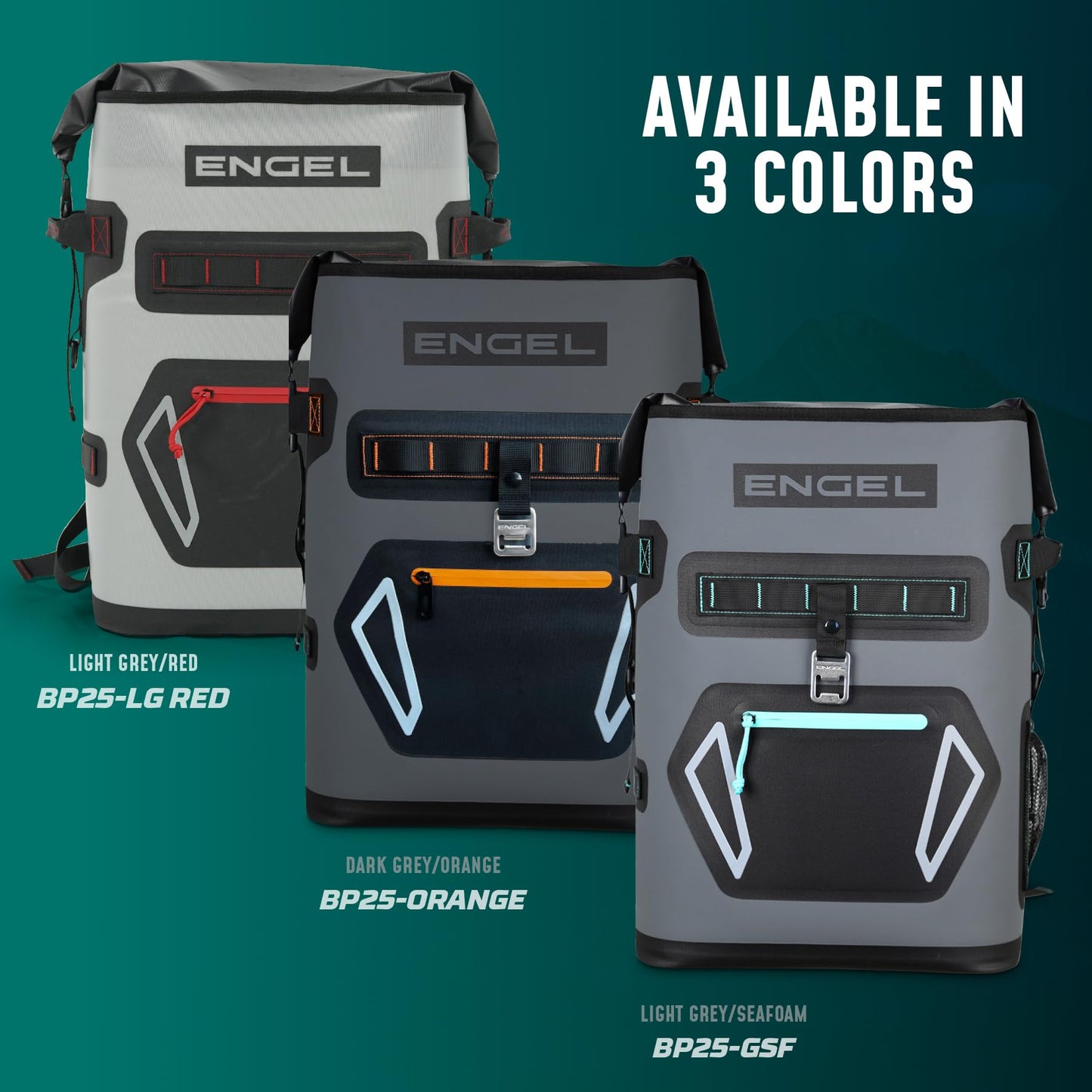 Engel BP25-GSF 25 Quart Roll-Top High Performance Backpack Cooler Dark Gray/Seafoam