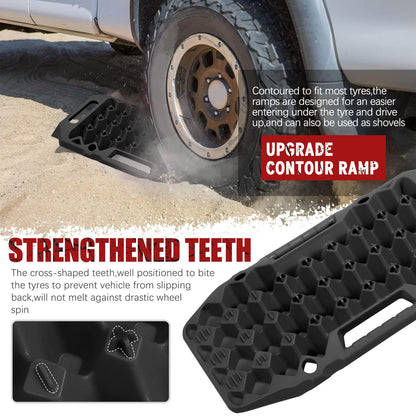 BUNKER INDUST Offroad Traction Boards with Jack Base + 3" x 20ft Tree Saver Winch Strap 35,000 lbs Recovery Straps