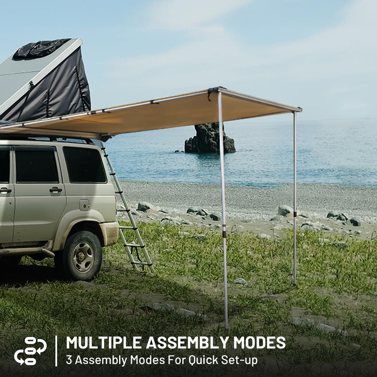 Timber Ridge Car Awning Camper Awning 8.2X6.5ft Truck Tent Waterproof PU10000mm UV50+ Rooftop Overland Camping, Retractable Side Tent Shade for Car/SUV/Truck/Van, Beige