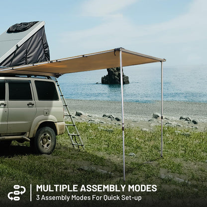 Timber Ridge Car Awning Camper Awning 8.2X6.5ft Truck Tent Waterproof PU10000mm UV50+ Rooftop Overland Camping, Retractable Side Tent Shade for Car/SUV/Truck/Van, Beige