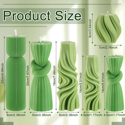 Threlaco 6 Pcs Ribbed Pillar Candles Modern Aesthetic Ribbed Decorative Candle Set Cute Soy Wax Scented Decor for Home(Green)