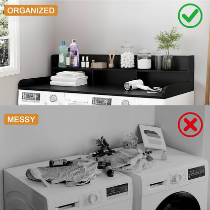 HMAZAE Washer Dryer Countertop with Shelf, 2-Tier Laundry Countertop Over Washer and Dryer, 54" x 27.55" Wooden Table for Folding Clothes for Laundry Room Organization and Storage (Black)
