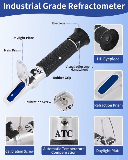 Honey Refractometer for Moisture, Brix and Baume, Brix Meter Refractometer with ATC, (12-27% Honey Moisture, 58-90% Brix, 38-43° Baume), Refractometer Brix for Honey, Maple Syrup, Molasses, Fruit Jam