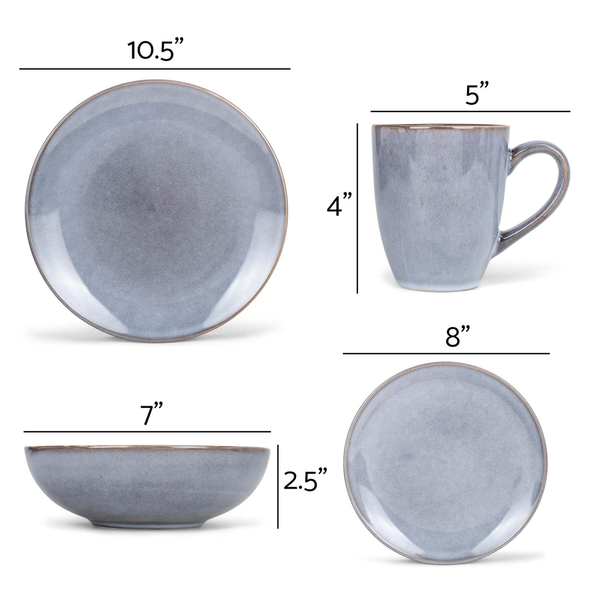 Elanze Designs Reactive Glaze Stone Ceramic Plates Bowls Mugs Classic Dinnerware 16 Piece Set - Service for 4, Grey