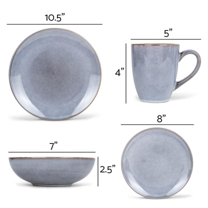 Elanze Designs Reactive Glaze Stone Ceramic Plates Bowls Mugs Classic Dinnerware 16 Piece Set - Service for 4, Grey