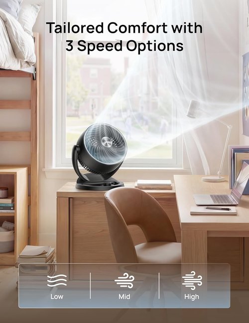 DREO 12-Inch Table Fan - 70ft Powerful Airflow, 25dB Quiet Operation, 120° Adjustable Tilt | Ideal for Home & Office
