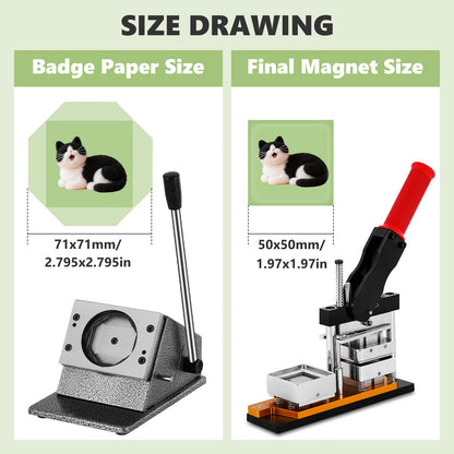Saladulce 2x2inch Square Magnet Maker Machine Kit DIY Fridge Magnets Making Kit with 200 Sets Supplies&100 Papers, 50x50mm DIY Photo Magnet Making Machine Kit