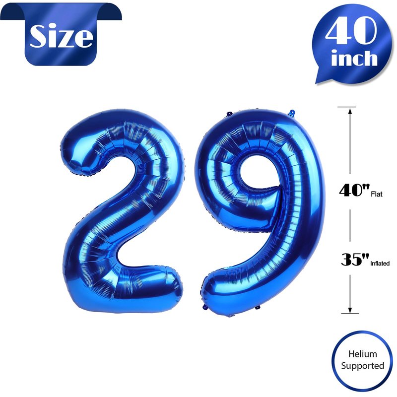 Navy Blue Number 29 Balloon 40 inch, 29 Number Balloons, 29th Navy Blue Birthday Decorations, 29 Year Old Women Men Blue Party Supplies