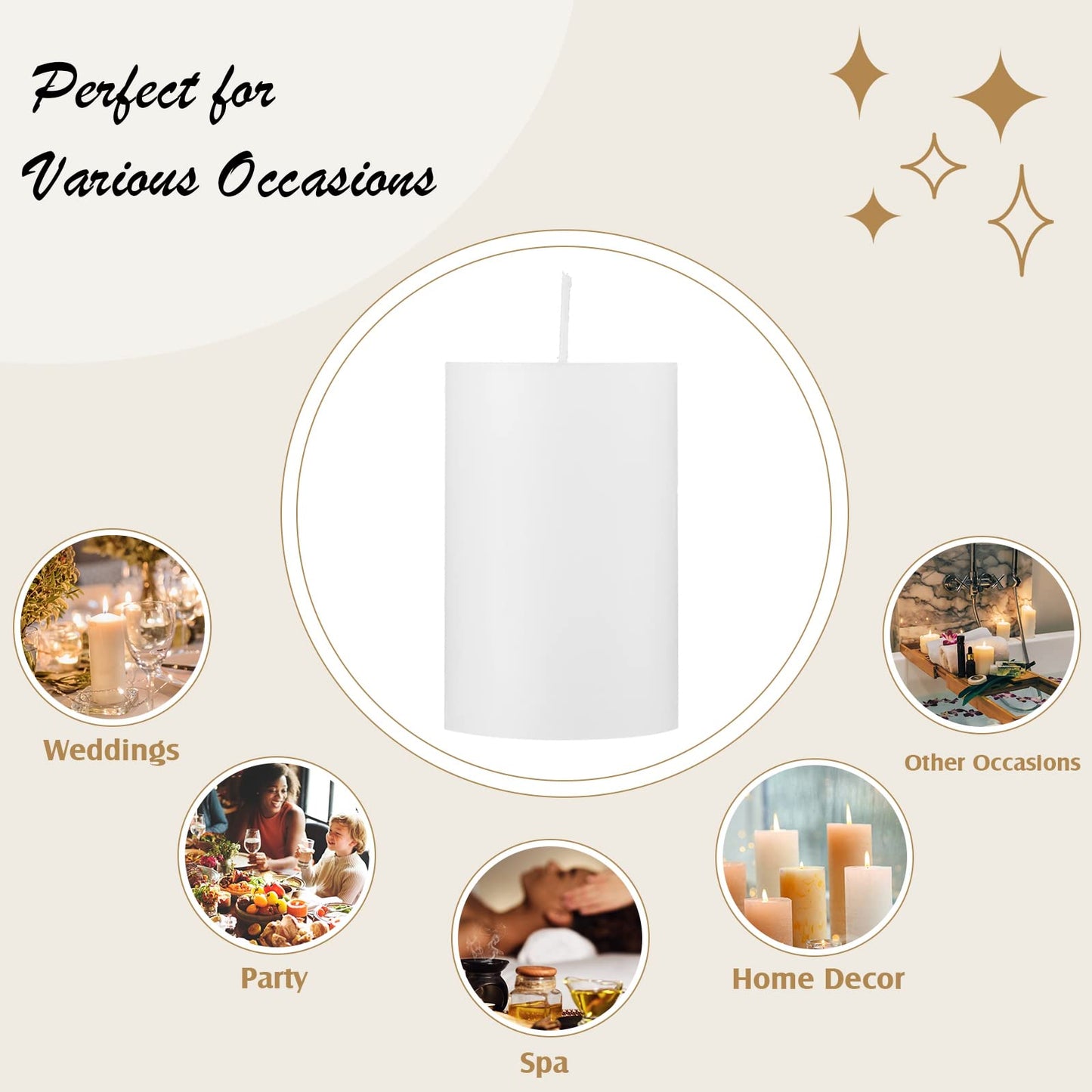 Lounsweer 12 Pcs Pillar Candles Bulk for Wedding Unscented Pillar Candles 3 Set 2 x 3/6/8 Inch Multi Size for Weddings Engagement Spa Home Party Events Ceremony(White)