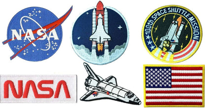 6 pcs Set NASA Astronaut Patches USA Flag Space Shuttle Iron On/Sew On for Jacket, Backpack, Cap - Embroidered Appliques