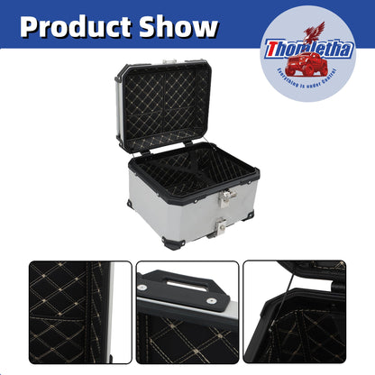 Thomletha 55L Aluminum Alloy Motorcycle Trunk Tour Tail Box Top Case with Mounting Plate Lock Silver