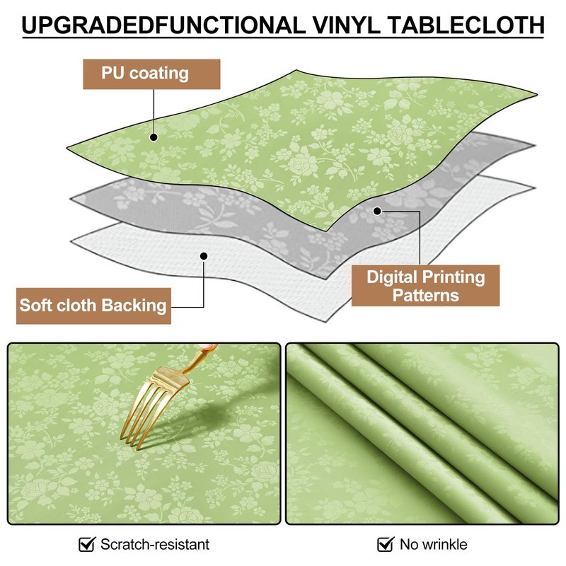 Smiry Rectangle Table Cloth, Waterproof Heavy Duty Vinyl Tablecloths, Wipeable Washable Table Cover for Kitchen and Dining Room (Sage Green, 60" X 84")