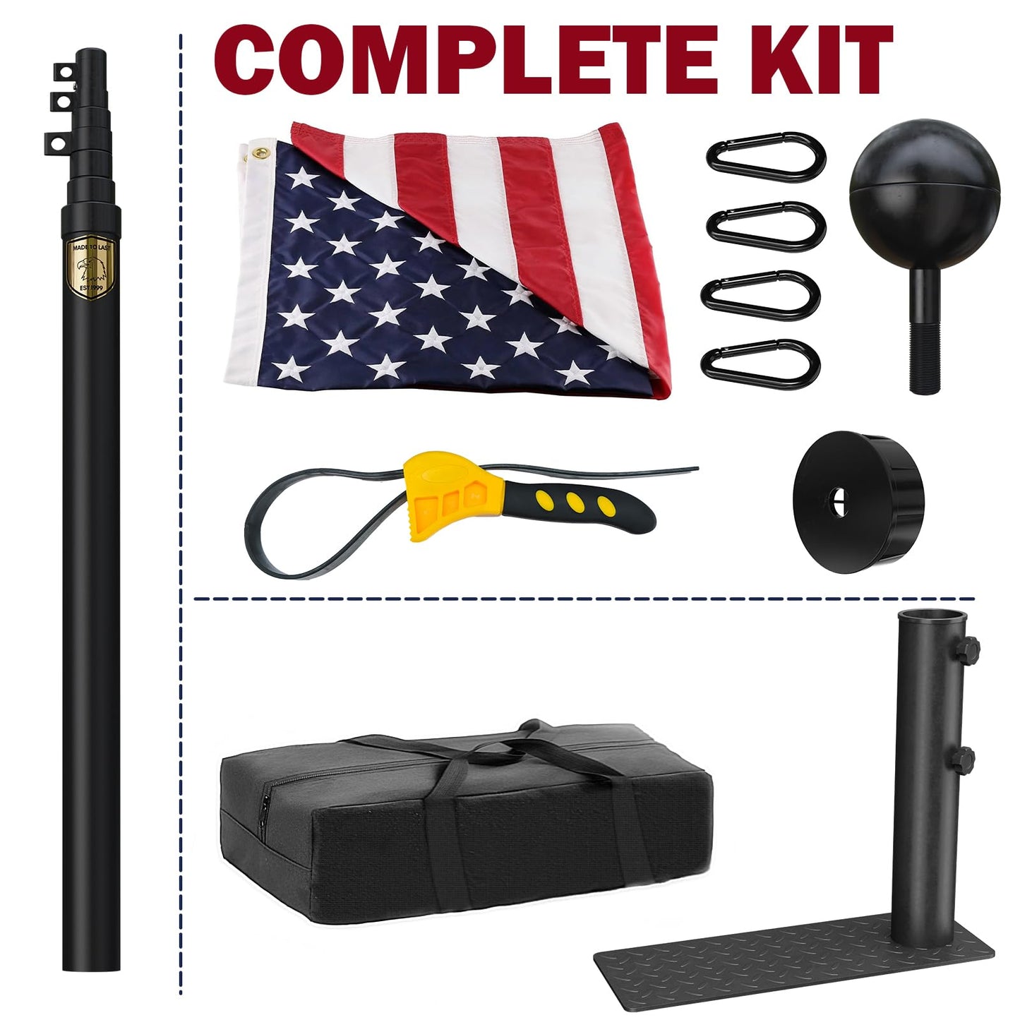 IIOPE 25FT RV Telescoping Flag Pole Kit, Heavy Duty 11-Gauge Aluminum Flagpole with Tire Mount Base, Portable Flag Kit for Camping, Tailgating, Trailer, and Outdoor Use