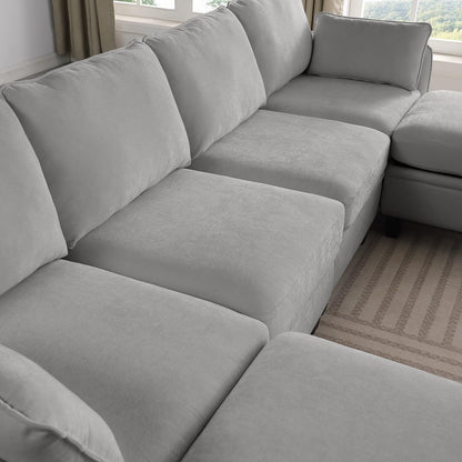 109" Modular Sectional Sofa, U-Shaped Cloud Couch with 2 Storage Ottoman, 6-Seat Chenille Deep Seat Sofa for Living Room, Apartment, Office, Grey